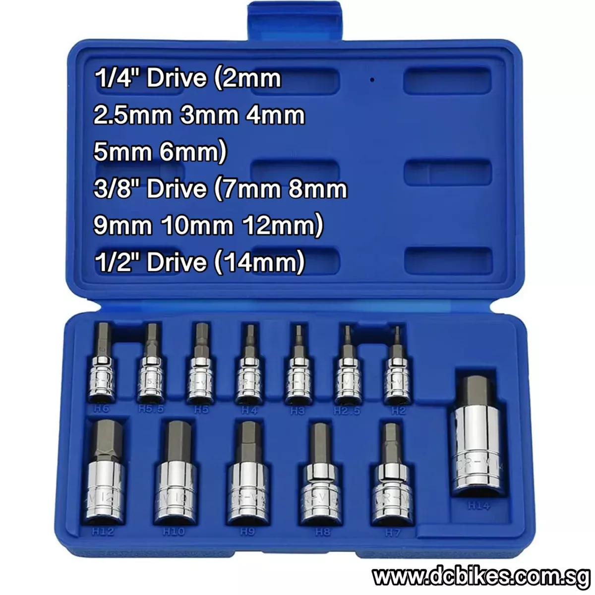 13 Pieces Ultimate 1/4”, 3/8” And 1/2-Inch Drive Metric Hex Bit Socket Tool Box Set
