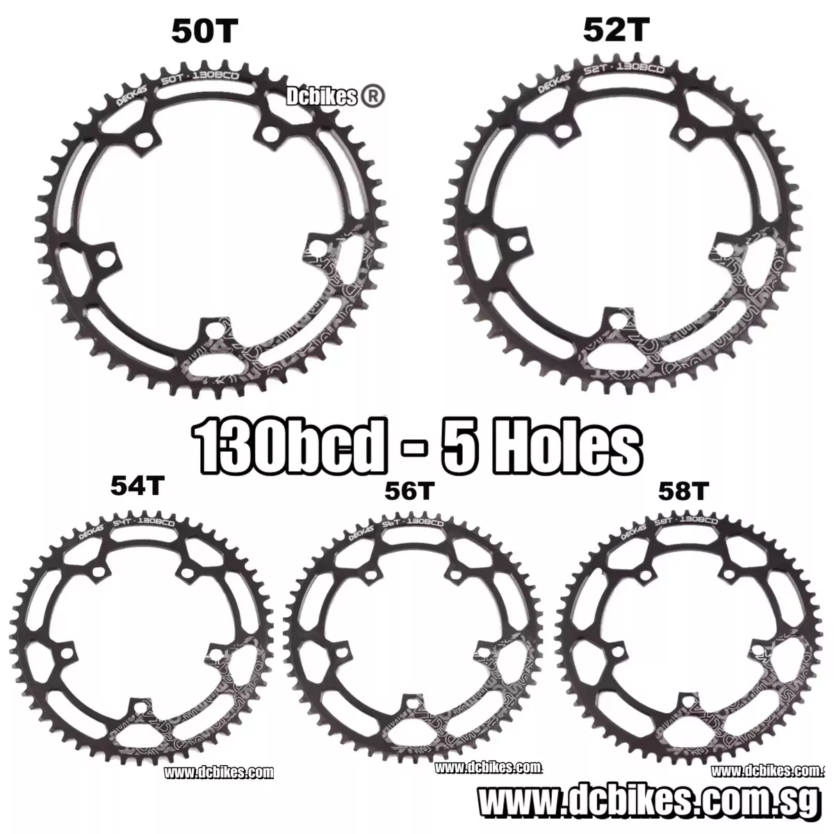 130bcd - 5 Holes 50T | 52T | 54T | 56T | 58T Cyclocross CX Road Foldie Narrow Wide Round Chain Ring