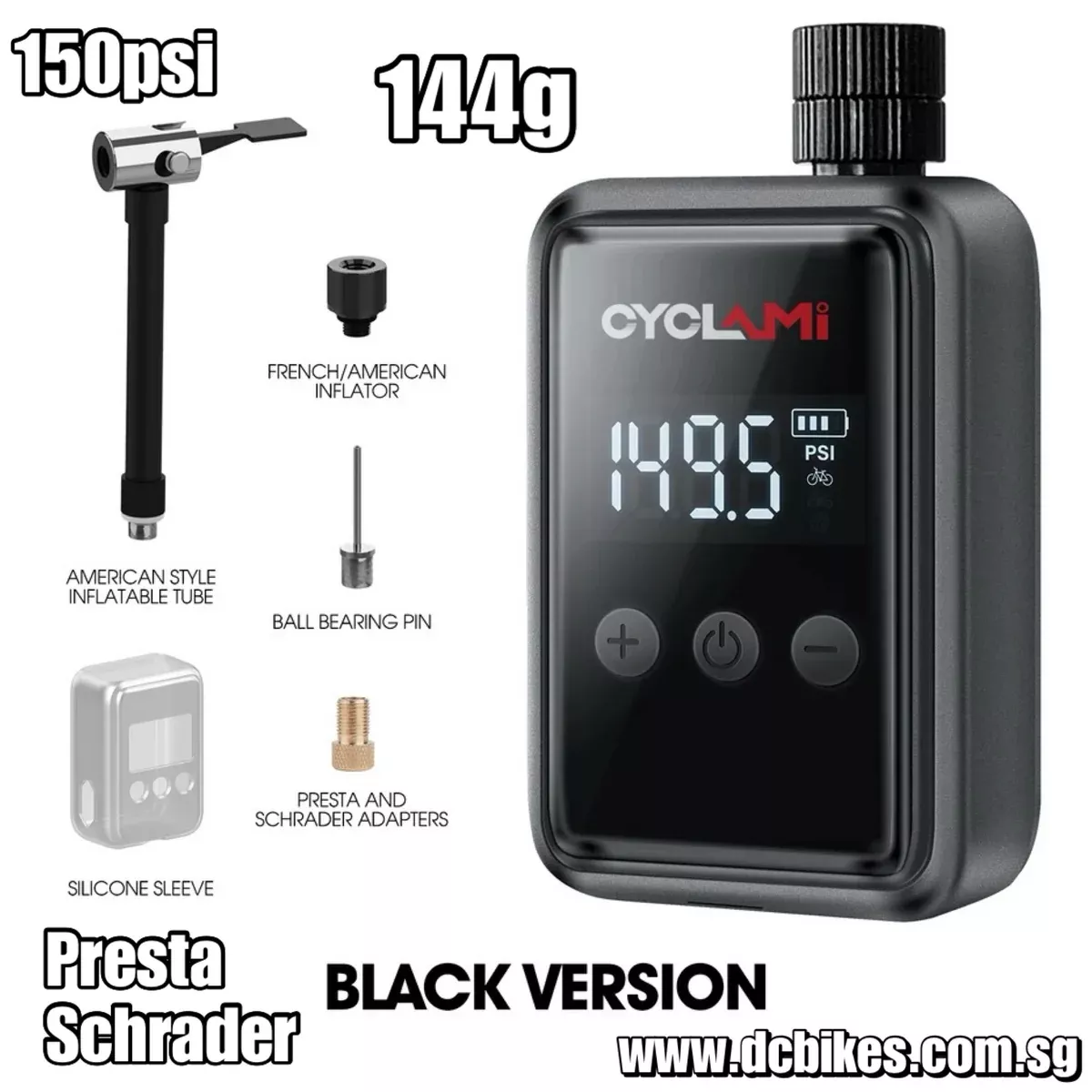 150psi Cyclami Super Mini Digital Powerful Presta Schrader Pocket Size Portable Rechargeable Type C Electric Air Pump 144g