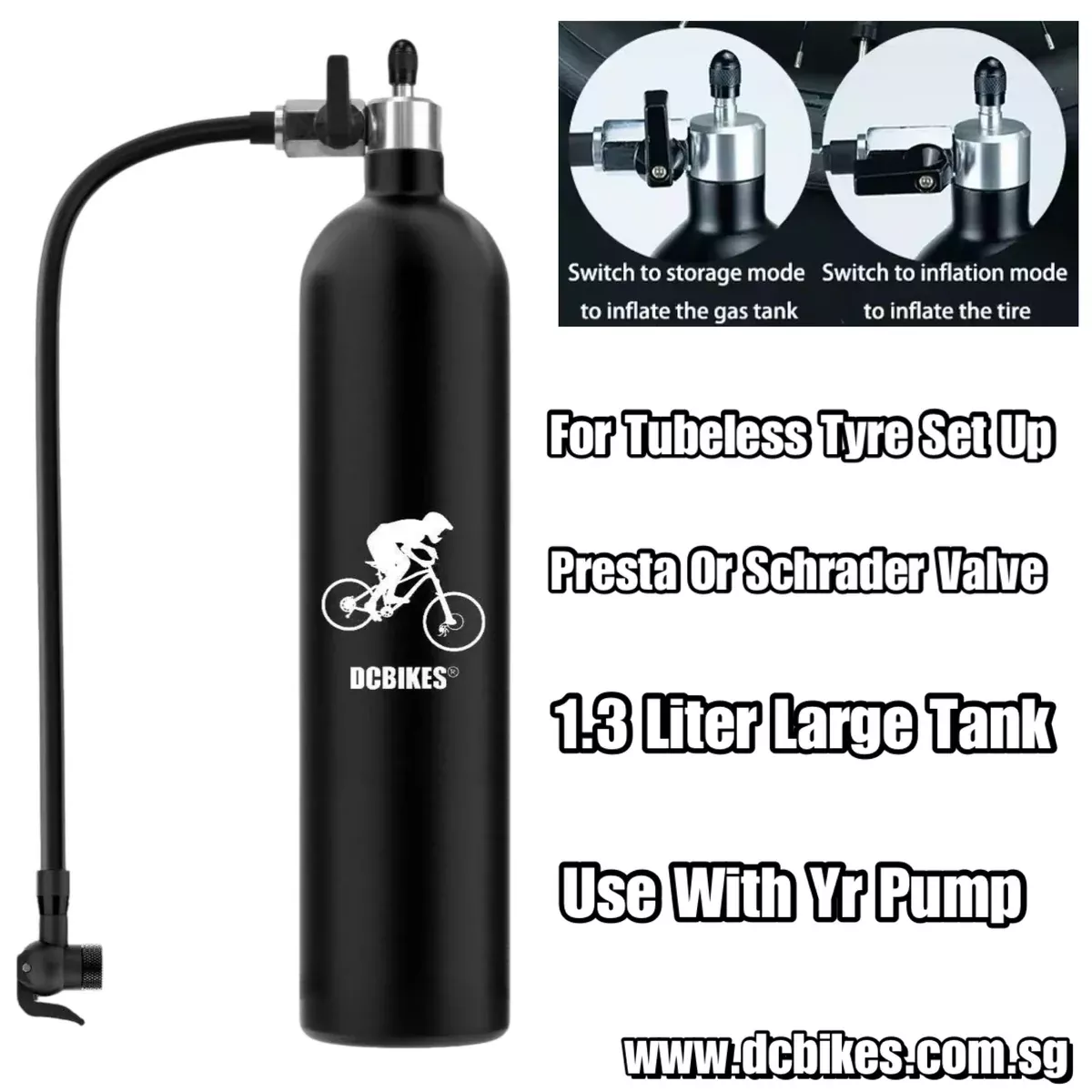 Dcbikes Black Presta | Schrader Tubeless Ready Mountain Bike MTB Road Bicycle Tyres Air Pump Boost Super Inflator 160 PSI