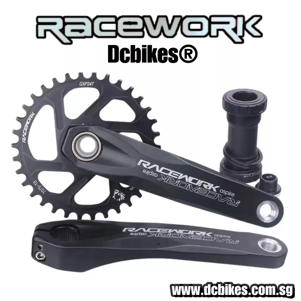 Racework Hollowtech Direct Mount Crank + 32T | 34T | 36T | 38T 6mm Chain Ring 6mm Offset + BB Crankset