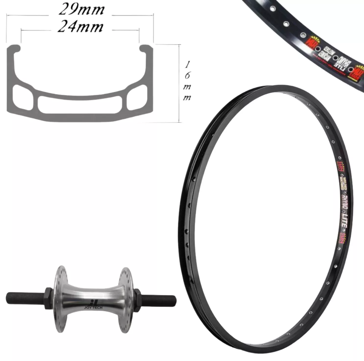 RHYNO LITE XL BLACK (14MM AXLE) 20″ Front Wheel